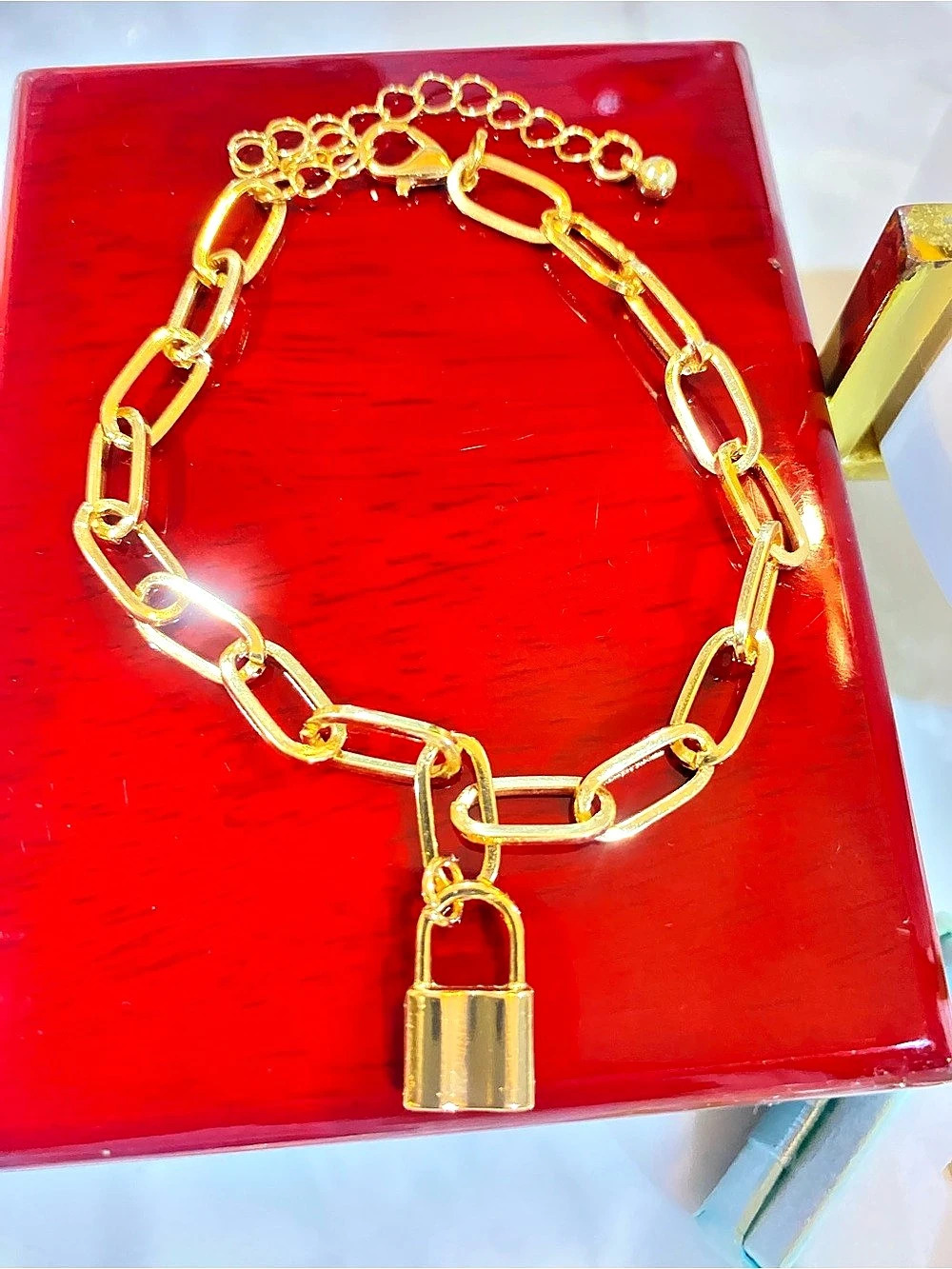 NWT 2 Pc Gold-Tone Padlock Chain Necklace & Snake Ring Set